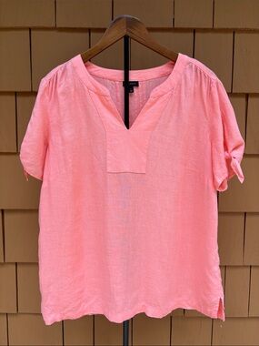 TALBOTS | Coral Pink Split-Neck Popover Breezy Minimalist Linen Tunic | Size  L